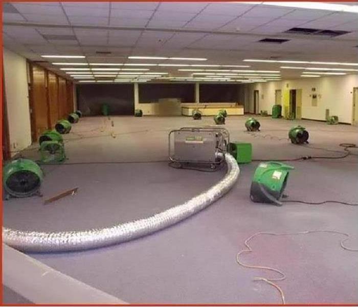 Floor of office space after water damage remediation 