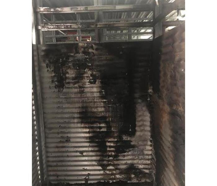Fire damage in warehouse.